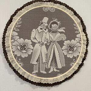 Vintage Handmade Lace Hoop Wall Art Fancy Couple Country Cottage Core Kitsch